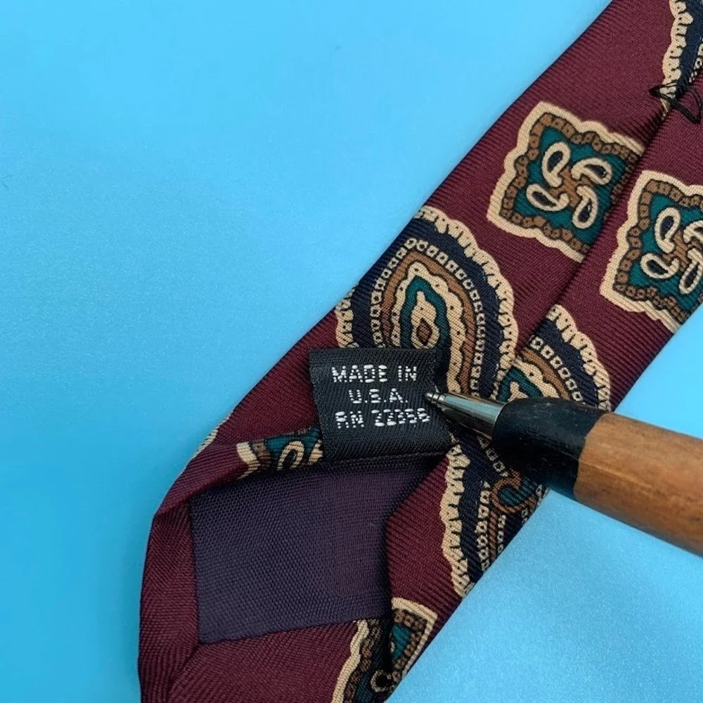 Adolfo Burgundy Geometric Paisley Print Silk Men's Classic Neck Tie